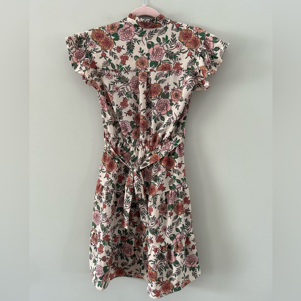 Monteau ⭐️HP⭐️Floral Ruffle Cap Sleeve Tiered  Flare V-Neck Wrap Tie Midi Dress - Picture 3 of 5